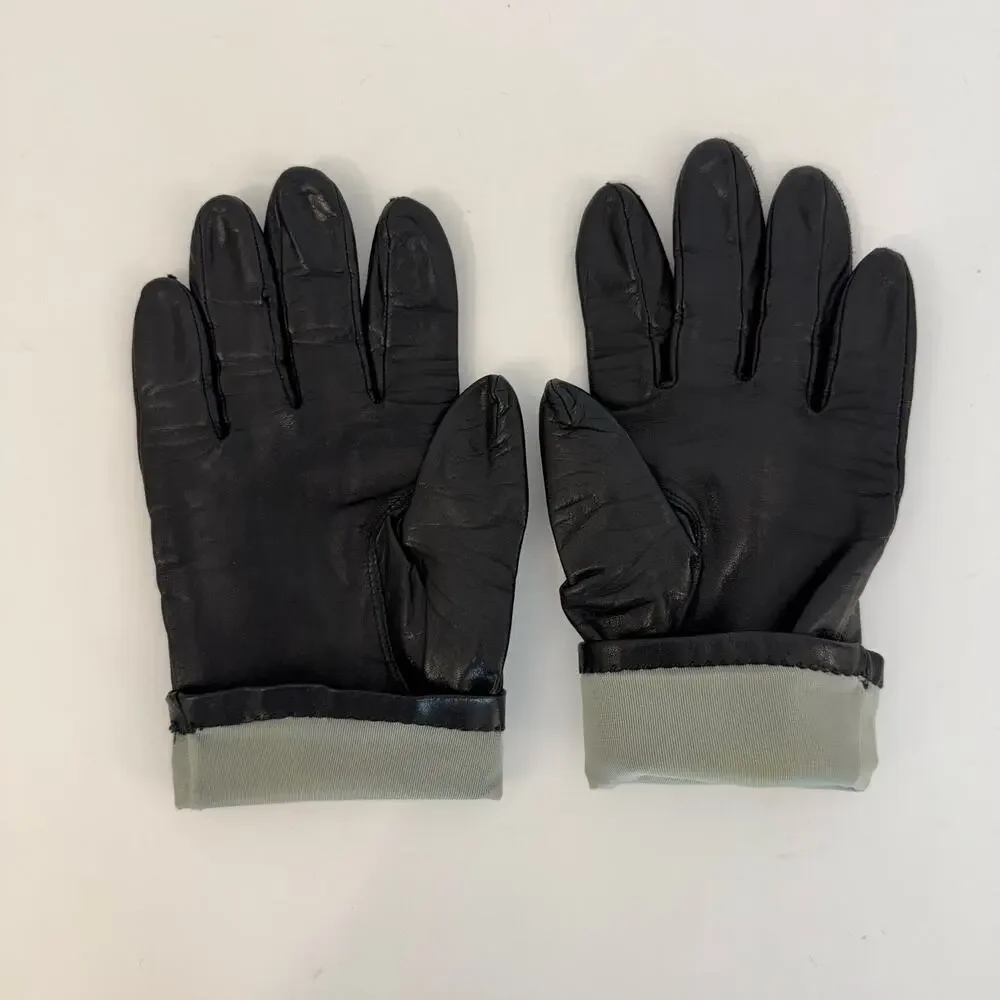Fownes Vintage Black Leather Gloves with Antron Nylon Lining Women’s Size 7